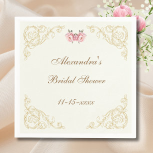 Ivory Vintage Floral Peony Bridal Shower Napkins