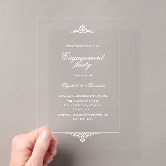 Ivory Vintage Frame Old Money Engagement Party Acrylic Invitations