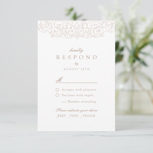 Ivory Vintage Ornate Classic Wedding RSVP Card