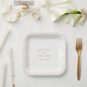 Ivory Vintage Ornate Frame Classic Wedding Paper Plates