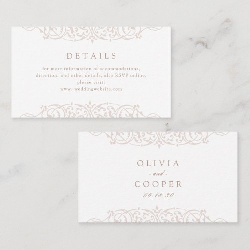 Ivory Vintage Ornate Frame Wedding Details Place Card