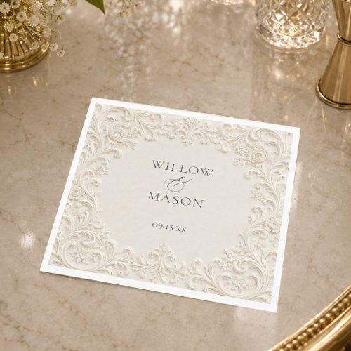 Ivory Vintage Scroll Floral Wedding Napkins