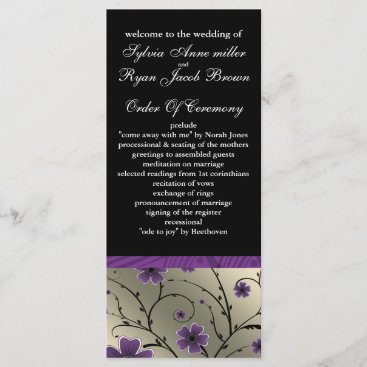 ivory violet  and black floral Wedding program