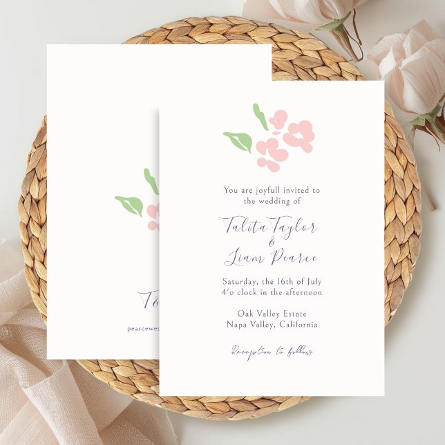 Ivory | Watercolor Blush Floral Script Wedding  Invitation (Creator Uploaded)