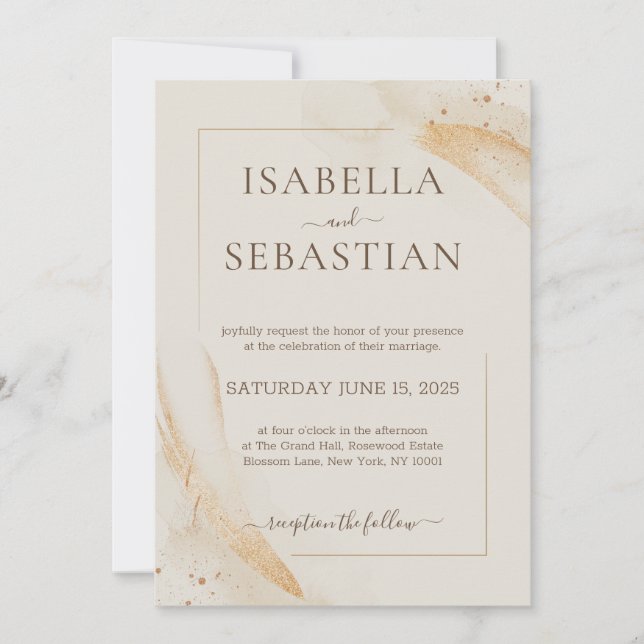 Ivory Watercolor Elegant Wedding Invitation (Front)