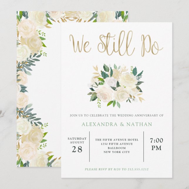 Ivory Watercolor Floral | Gold Wedding Anniversary Invitation (Front/Back)