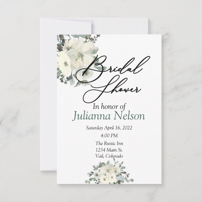 Ivory watercolor floral  invitation (Front)