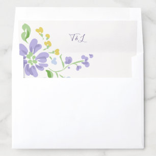 Ivory Watercolor Floral Script Initials Wedding Envelope Liner