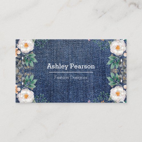 Ivory Watercolor Floral Vintage Jean Jacket Chic Business Card