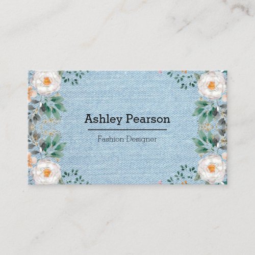 Ivory Watercolor Floral Vintage Jean Jacket Chic Business Card