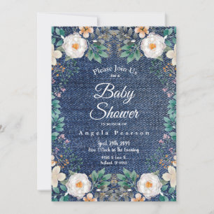 Ivory Watercolor Floral Vintage Jean Jacket Chic Invitation