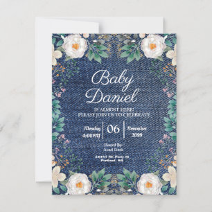 Ivory Watercolor Floral Vintage Jean Jacket Chic Invitation