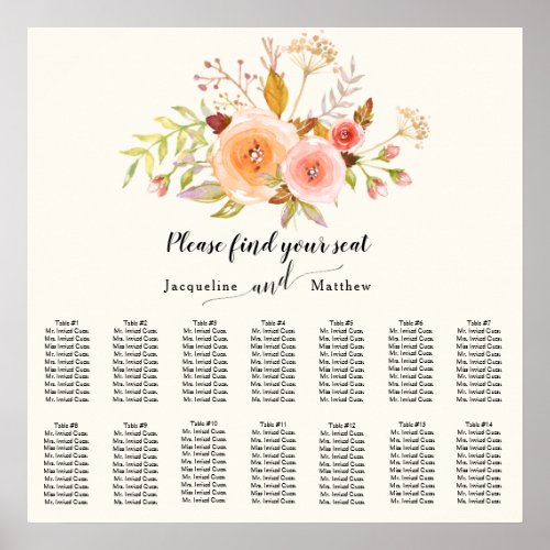 Ivory Watercolor Floral w Roses Watercolor Seating Poster