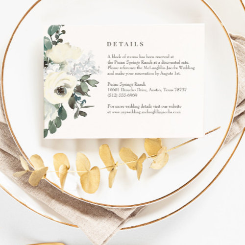 Ivory Watercolor Floral Wedding Details Card