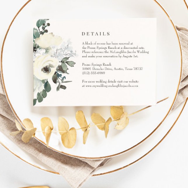 Ivory Watercolor Floral Wedding Details Card (Creator Uploaded)