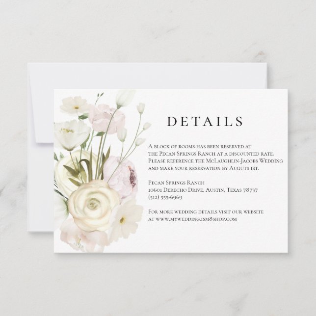 Ivory Watercolor Floral Wedding Details Card (Front)