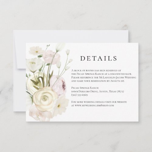 Ivory Watercolor Floral Wedding Details Card