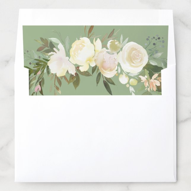 Ivory watercolor floral wedding envelope liner (In Envelope)
