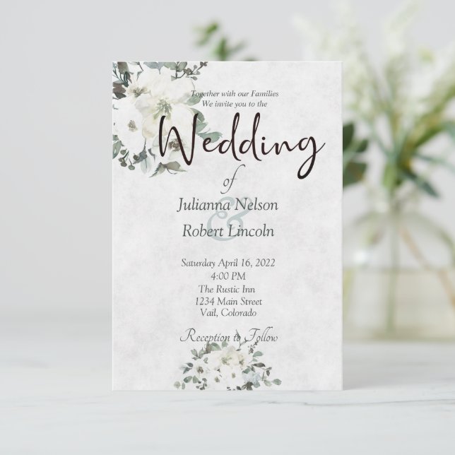 Ivory watercolor floral wedding invitation (Standing Front)