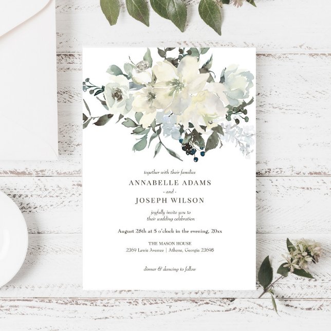 Ivory Watercolor Floral Wedding Invitation