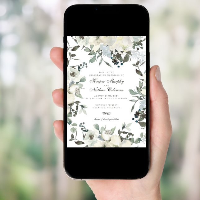 Ivory Watercolor Floral Wedding Invitation (Front Digital)