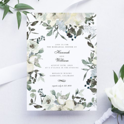 Ivory Watercolor Floral Wedding Rehearsal Dinner Invitation