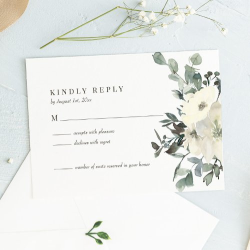 Ivory Watercolor Floral Wedding RSVP Card