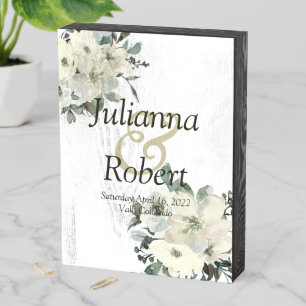 Ivory watercolor floral wedding wooden box sign