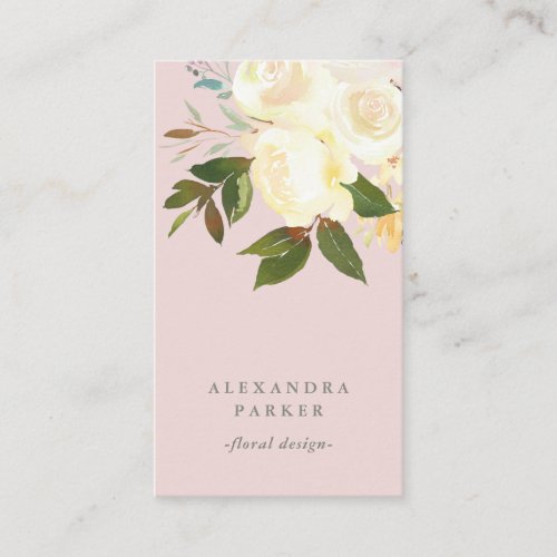 Ivory Watercolor Florals on Blush Business Card