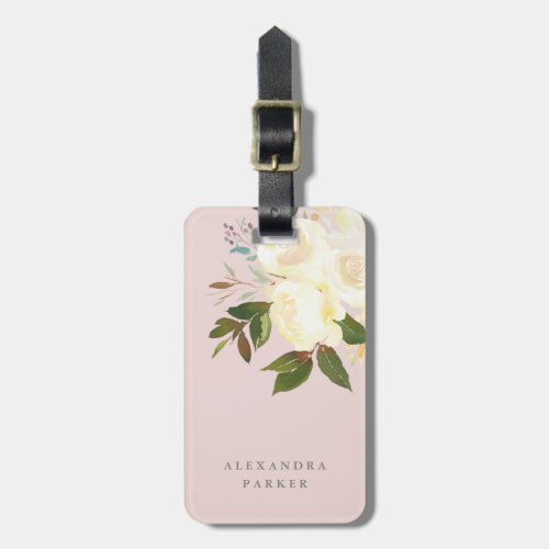 Ivory Watercolor Florals on Blush Luggage Tag