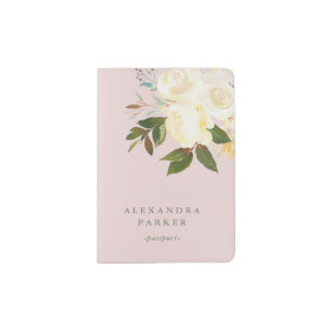Ivory Watercolor Florals on Blush Passport Holder