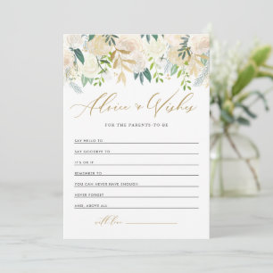 Ivory Watercolor Peonies Gold Glitter Baby Shower Advice Card