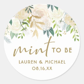 Ivory Watercolor Rose Gold Foil Mint To Be Wedding Classic Round Sticker by misstallulah at Zazzle