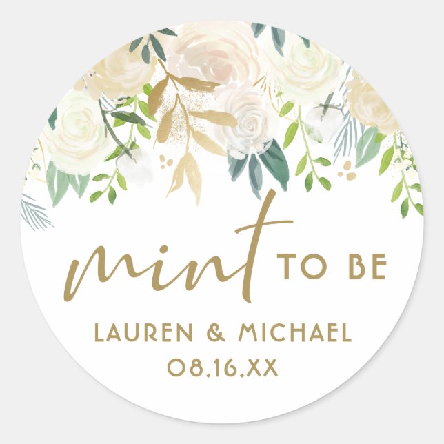 Ivory Watercolor Rose Gold Foil Mint To Be Wedding Classic Round Sticker (Front)