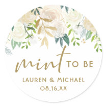 Ivory Watercolor Rose Gold Foil Mint To Be Wedding Classic Round Sticker