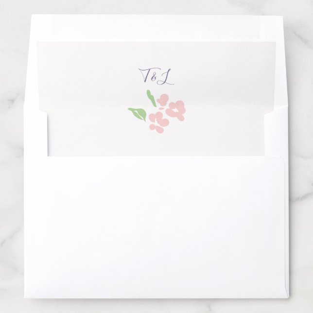 Ivory | Watercolor Rose Script Initials Wedding Envelope Liner (In Envelope)
