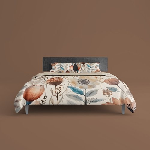Ivory Watercolor Wildflower Botanical Duvet Cover