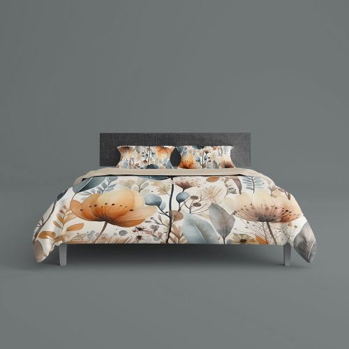 Ivory Watercolor Wildflower Botanical Duvet Cover