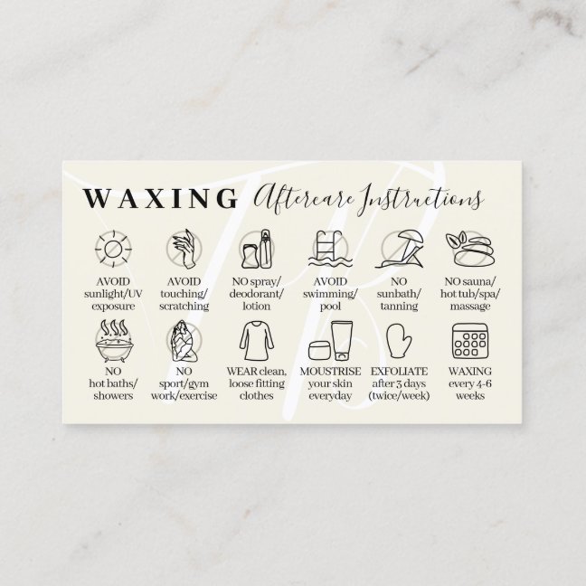 Ivory Waxing aftercare twelve advice instruction Business Card