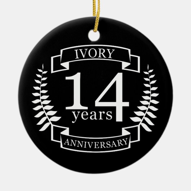 Ivory wedding anniversary 14 years ceramic ornament (Front)