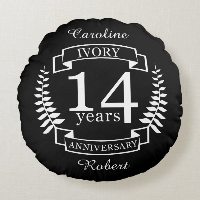 Ivory wedding anniversary 14 years round pillow (Front)