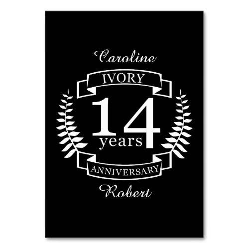 Ivory wedding anniversary 14 years table number
