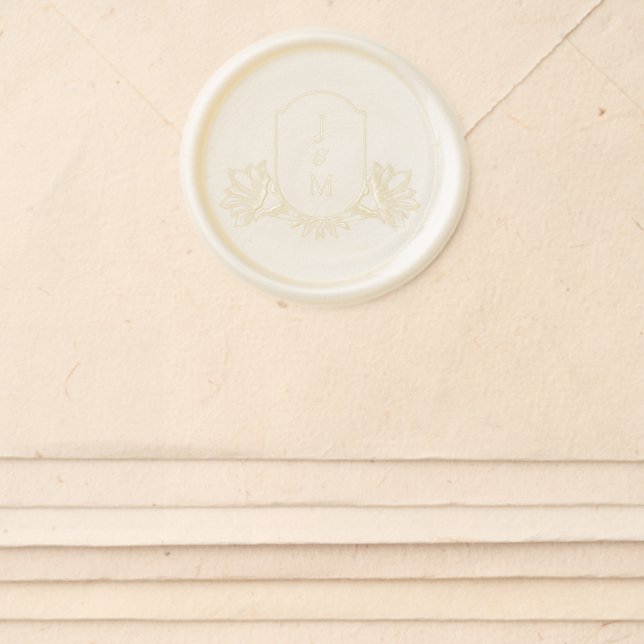 Ivory Wedding Floral Monogram Crest Wax Seal Sticker (Front)