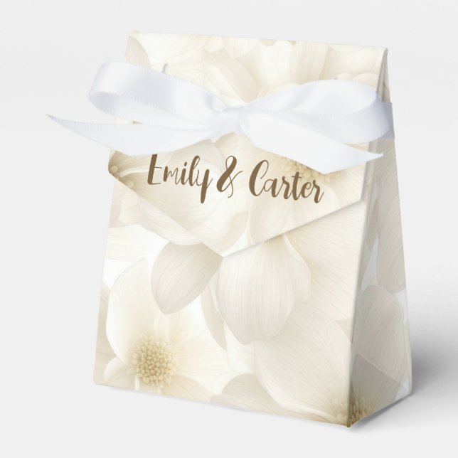 Ivory Wedding Flower Design Favor Boxes (Front Side)