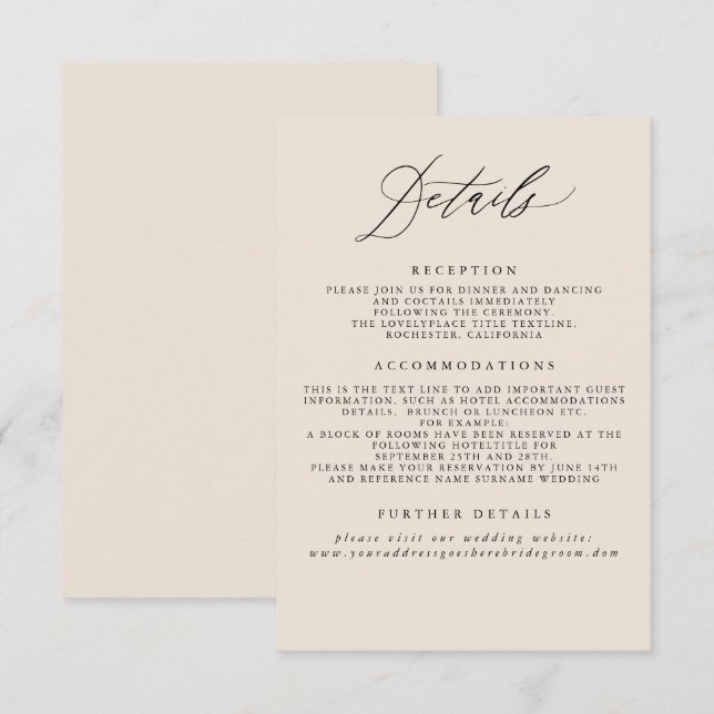 Ivory Wedding Information Enclosure Card (Front/Back)