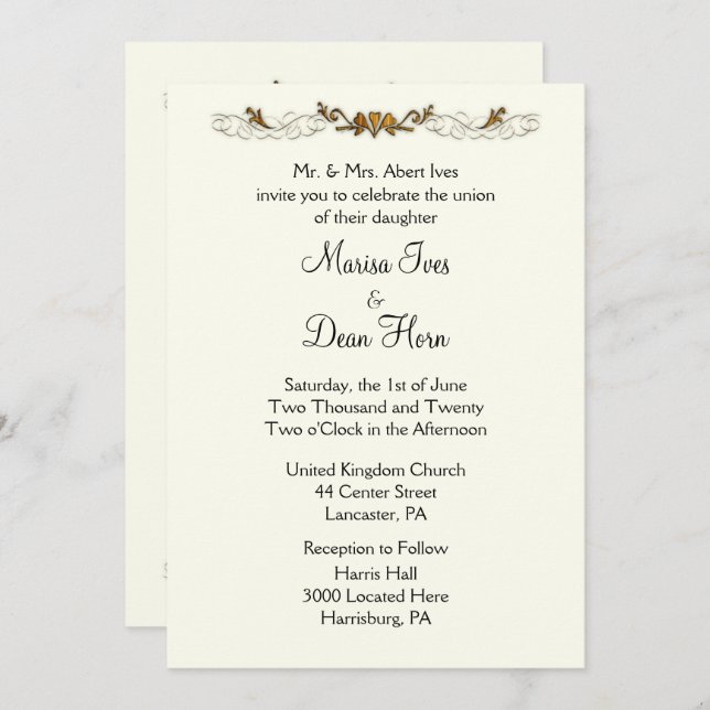 Ivory Wedding Invitations (Front/Back)