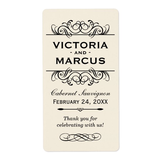 Ivory Wedding Wine Bottle Monogram Favor Labels (Front)