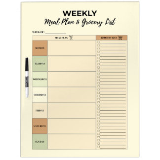 Ivory Weekly Meal Plan & Grocery List - Dry Erase Board