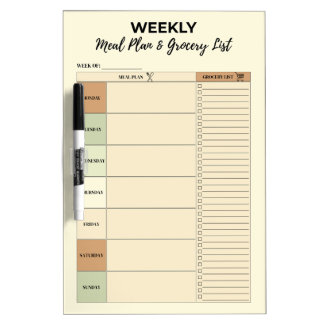 Ivory Weekly Meal Plan & Grocery List - Dry Erase Board
