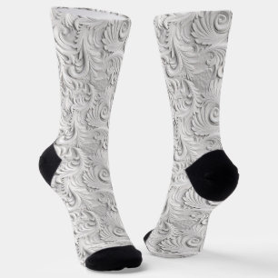 Ivory white 3-D floral pattern Socks